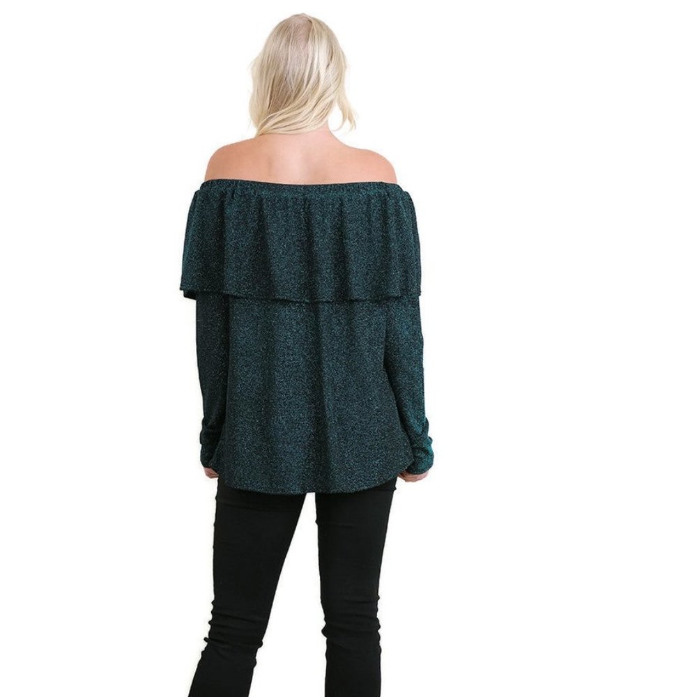 Umgee  Metallic Ruffled Tunic, Peacock - Picture 3 of 3